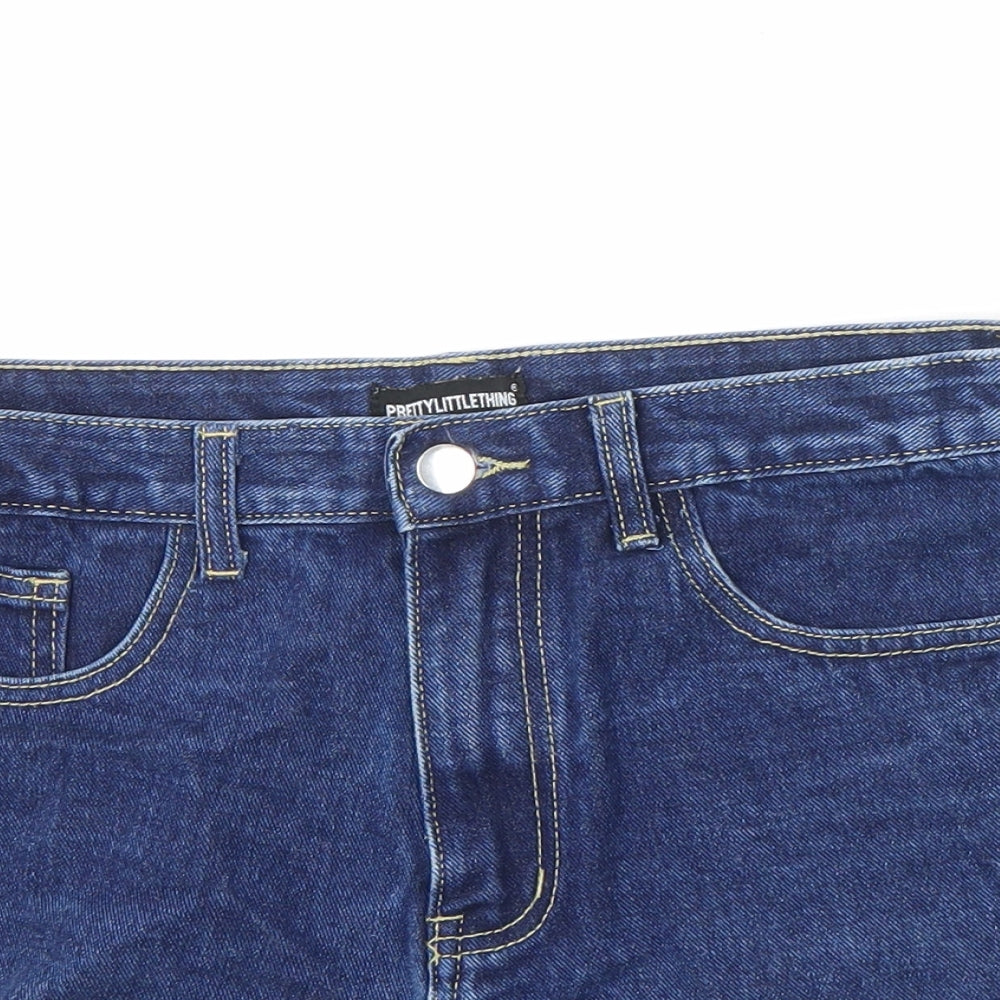 PRETTYLITTLETHING Womens Blue Cotton Cut-Off Shorts Size 10 Regular Zip