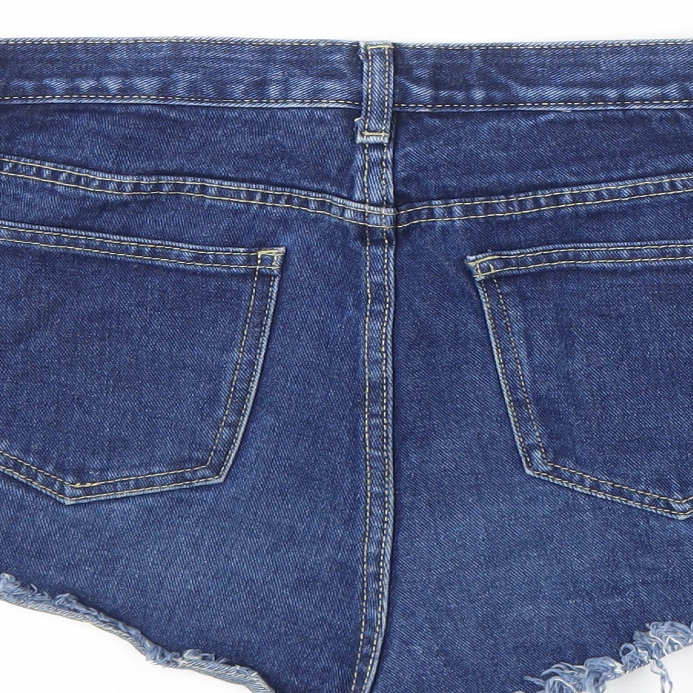 PRETTYLITTLETHING Womens Blue Cotton Cut-Off Shorts Size 10 Regular Zip