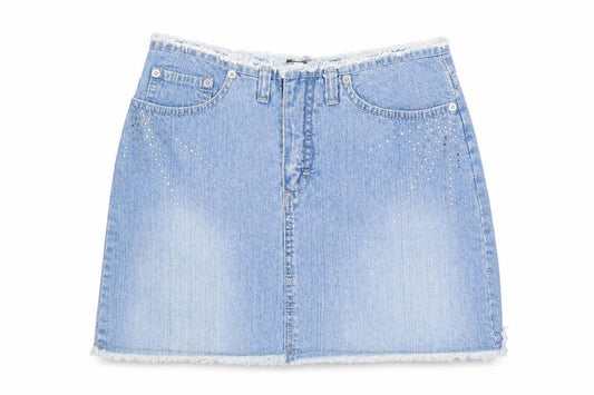 Front view of Paragon women’s blue cotton cargo skirt, size UK 8, zip
