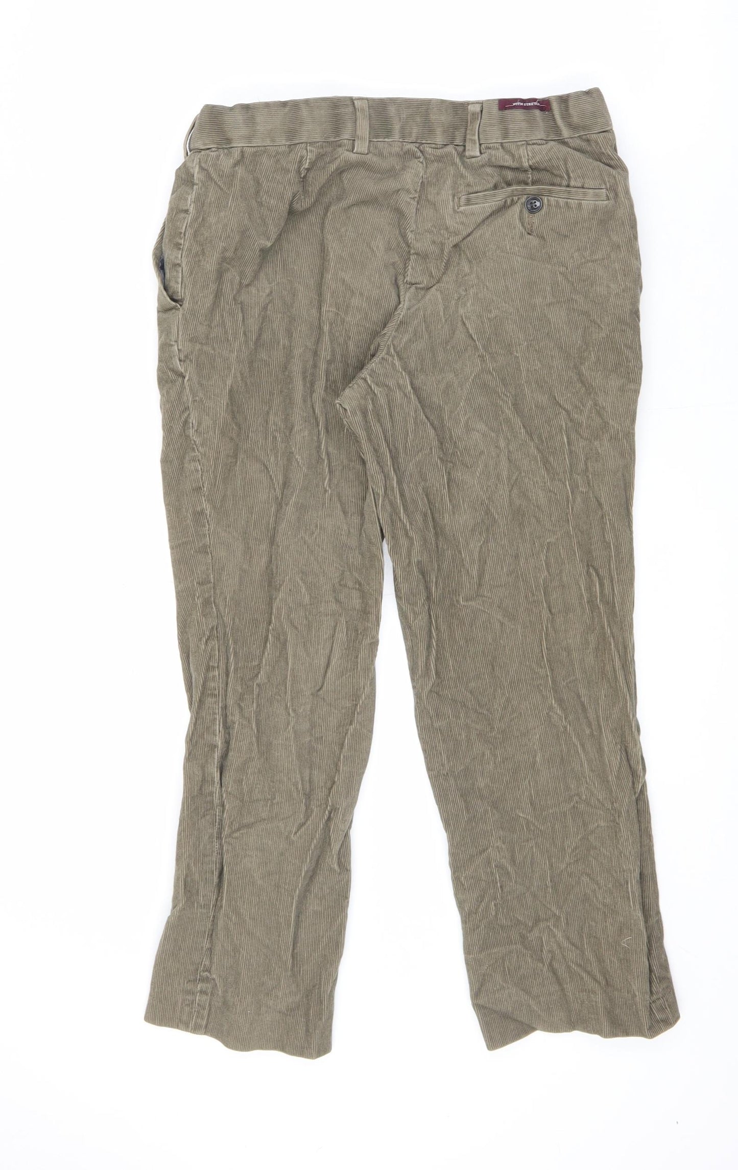 Marks and Spencer Mens Green Cotton Trousers Size 32 in L31 in Regular Zip