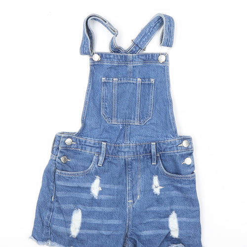 Imporio Girls Blue Cotton Dungaree One-Piece Size 11 Years Hook & Eye