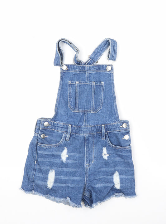 Imporio Girls Blue Cotton Dungaree One-Piece Size 11 Years Hook & Eye