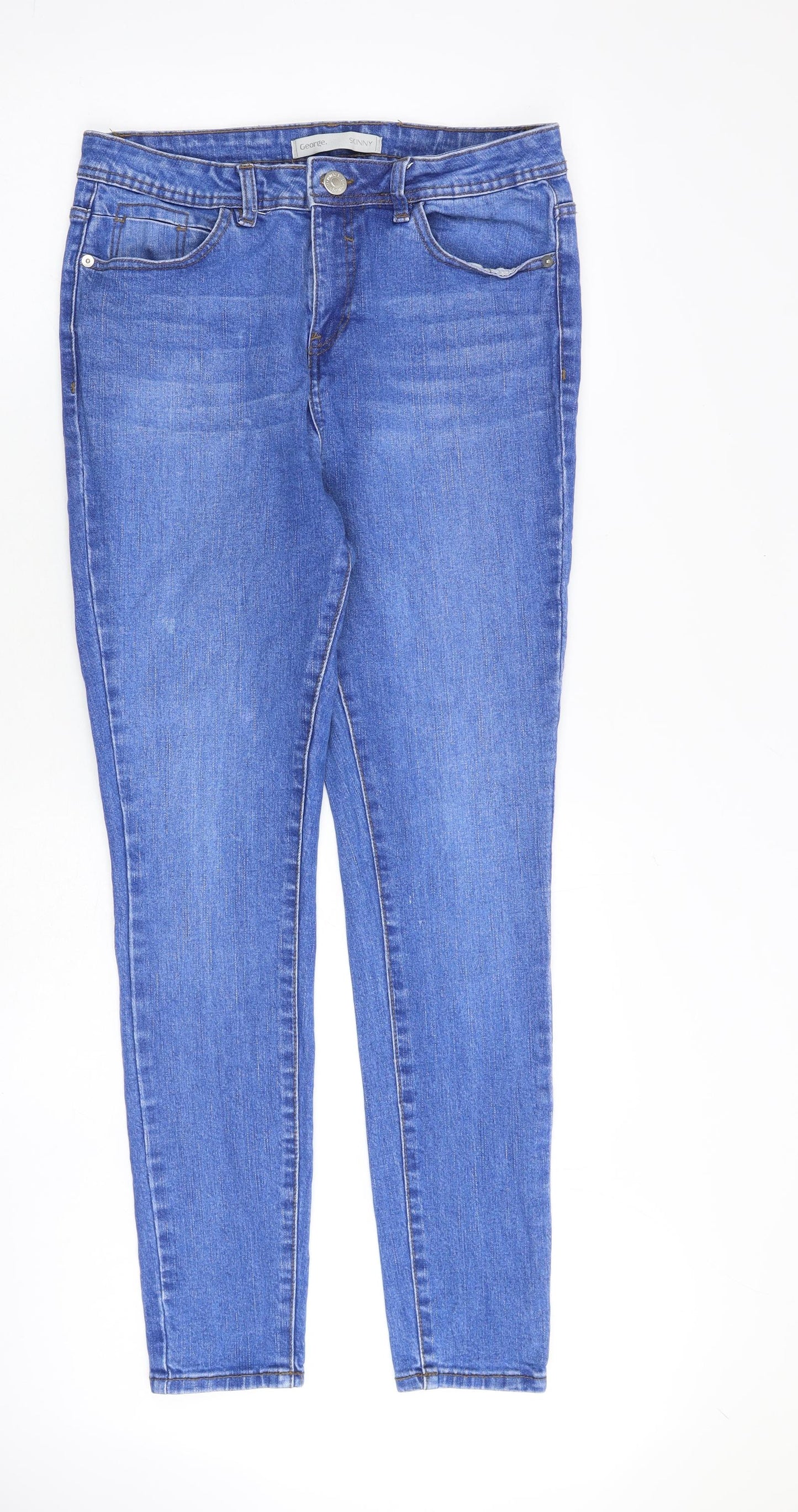 George Womens Blue Cotton Skinny Jeans Size 12 L29 in Slim Zip