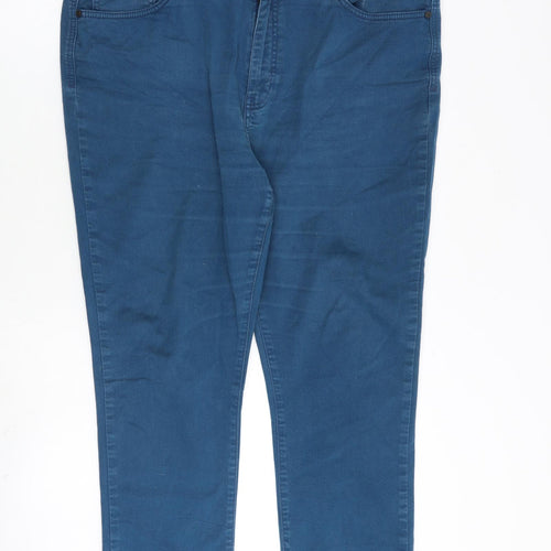 Jaeger Womens Blue Cotton Straight Jeans Size 16 L25 in Regular Zip
