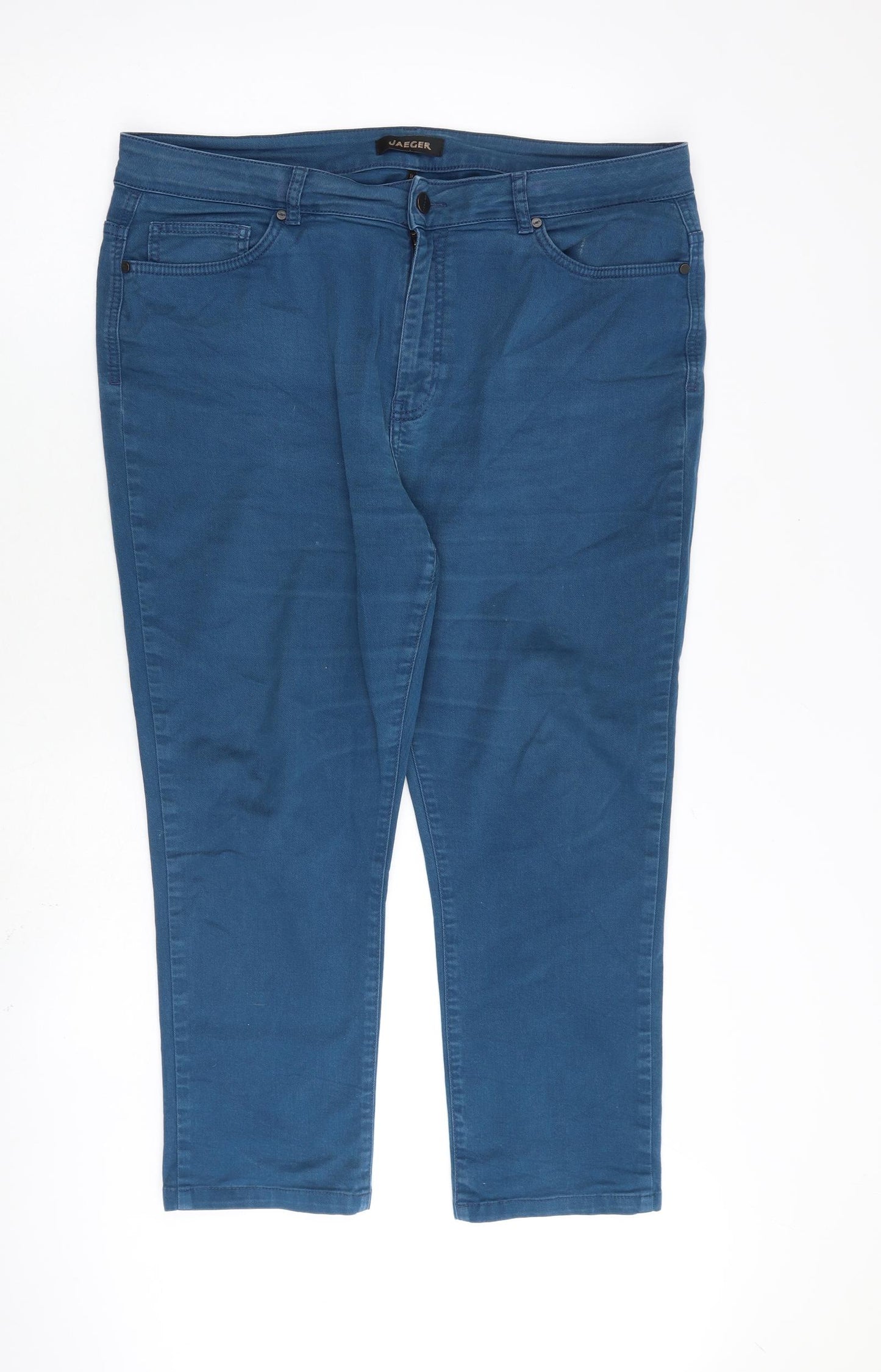 Jaeger Womens Blue Cotton Straight Jeans Size 16 L25 in Regular Zip