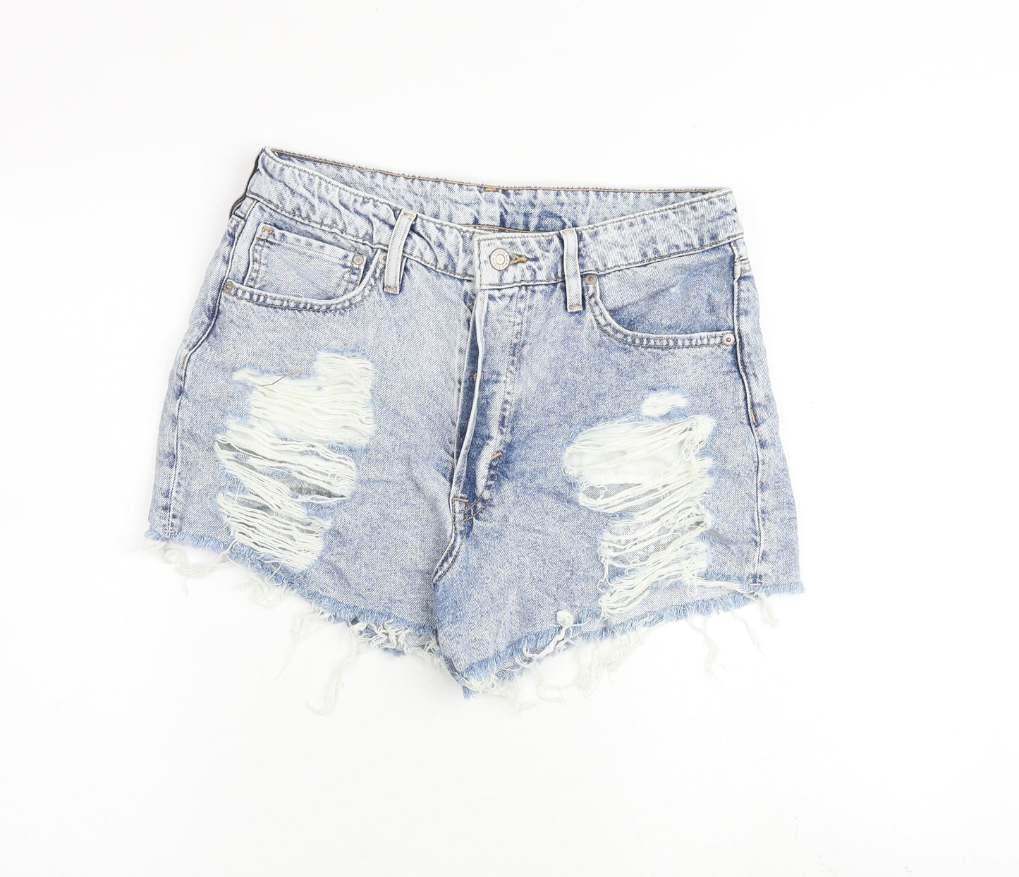 H&M Womens Blue 100% Cotton Cut-Off Shorts Size 12 Regular Button