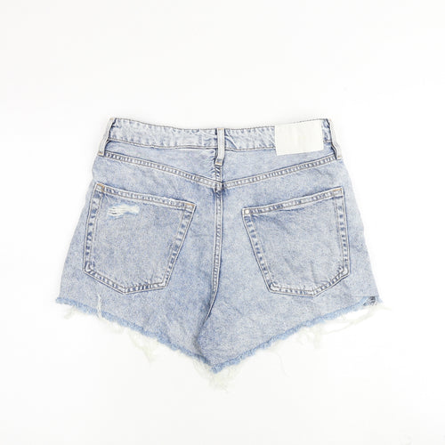 H&M Womens Blue 100% Cotton Cut-Off Shorts Size 12 Regular Button