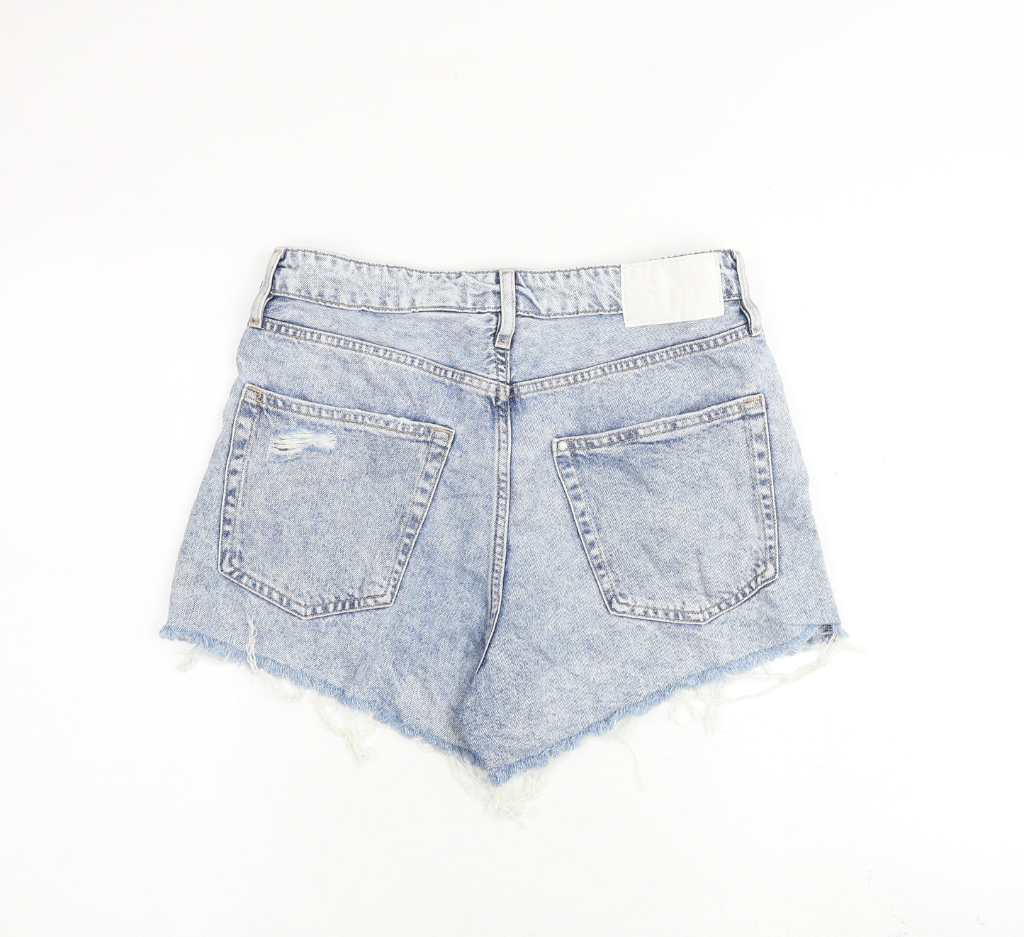 H&M Womens Blue 100% Cotton Cut-Off Shorts Size 12 Regular Button
