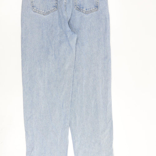 PRETTYLITTLETHING Womens Blue Cotton Boyfriend Jeans Size 8 L30 in Regular Zip - Ankle Slit