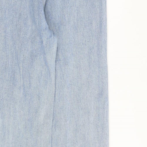 PRETTYLITTLETHING Womens Blue Cotton Boyfriend Jeans Size 8 L30 in Regular Zip - Ankle Slit