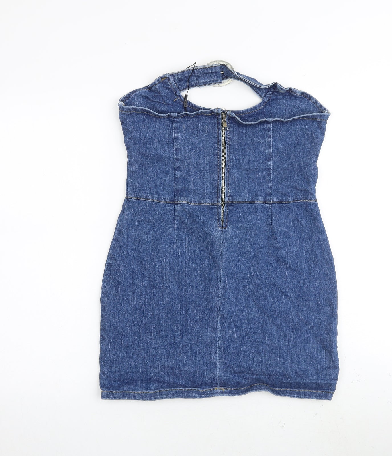 PRETTYLITTLETHING Womens Blue Cotton Mini Size 10 Off the Shoulder Zip