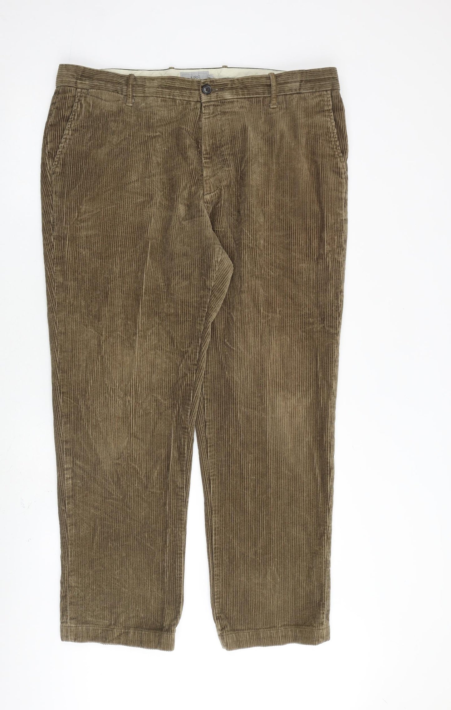 Marks and Spencer Mens Brown Cotton Trousers Size 40 in L31 in Regular Zip