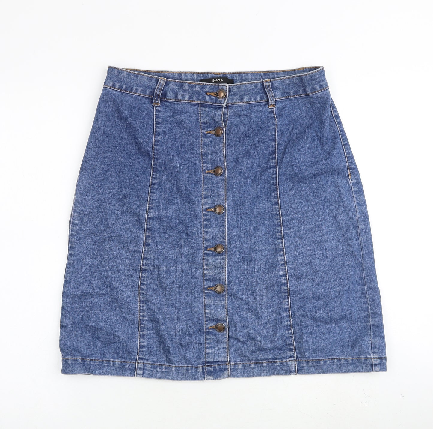 George Womens Blue Cotton A-Line Skirt Size 12 Button