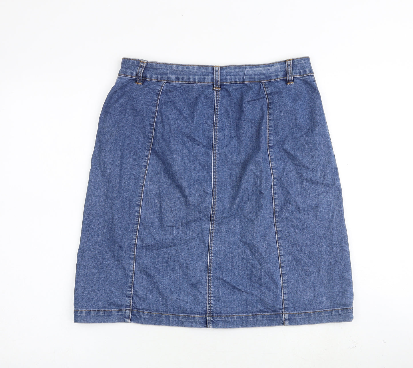 George Womens Blue Cotton A-Line Skirt Size 12 Button