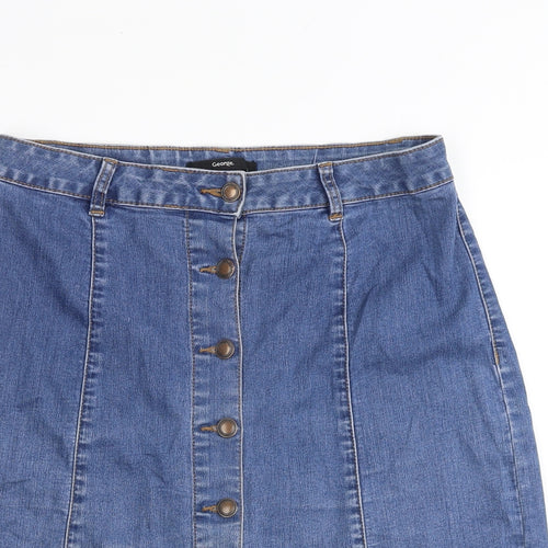 George Womens Blue Cotton A-Line Skirt Size 12 Button