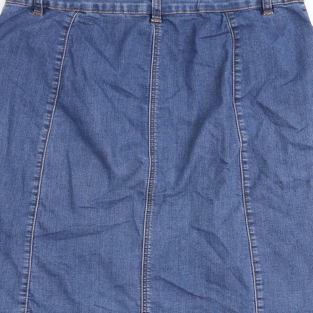 George Womens Blue Cotton A-Line Skirt Size 12 Button