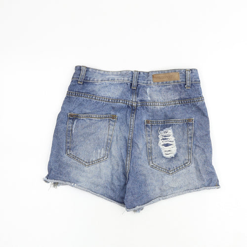 Boohoo Womens Blue 100% Cotton Cut-Off Shorts Size 8 Regular Zip
