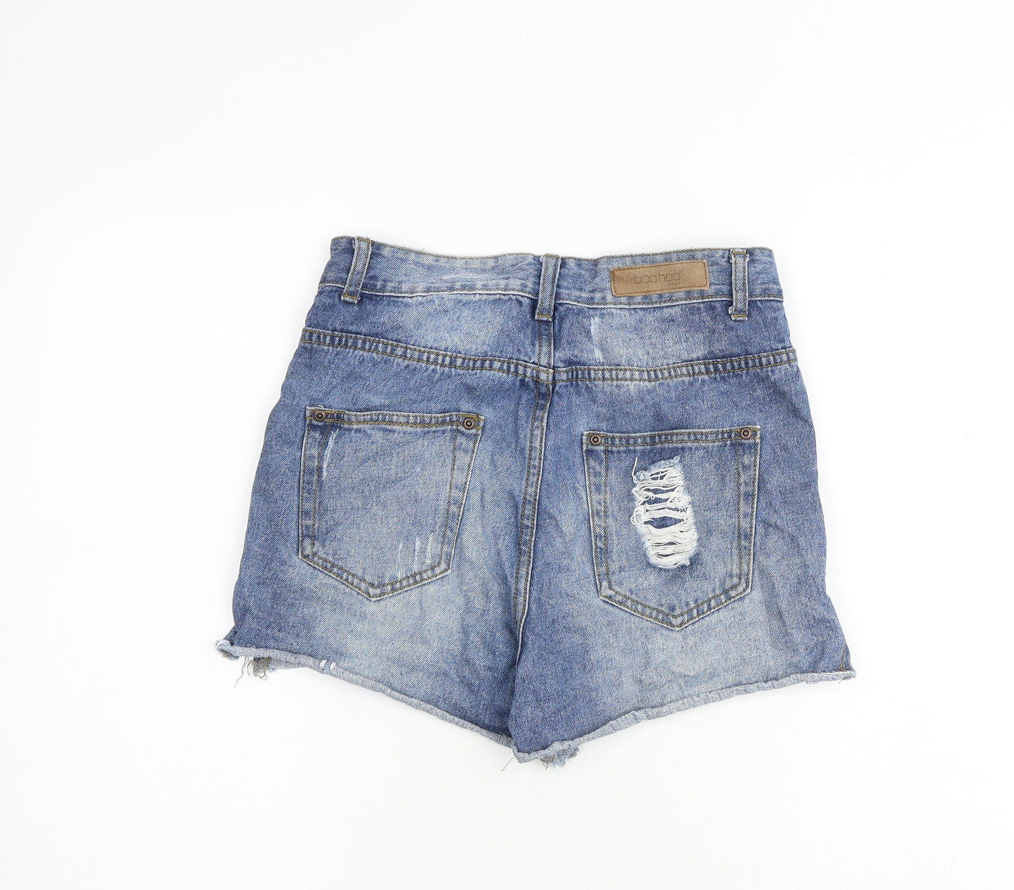 Boohoo Womens Blue 100% Cotton Cut-Off Shorts Size 8 Regular Zip