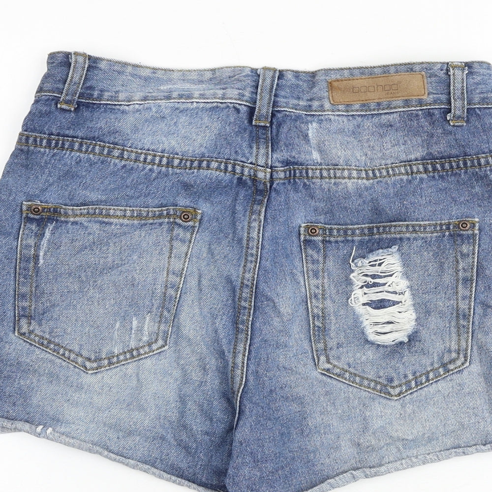 Boohoo Womens Blue 100% Cotton Cut-Off Shorts Size 8 Regular Zip