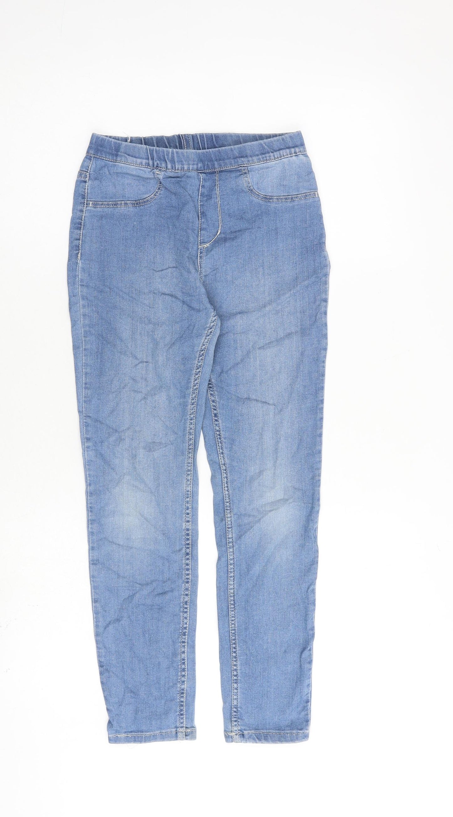 H&M Girls Blue Cotton Jegging Jeans Size 9-10 Years L23 in Regular Pullover