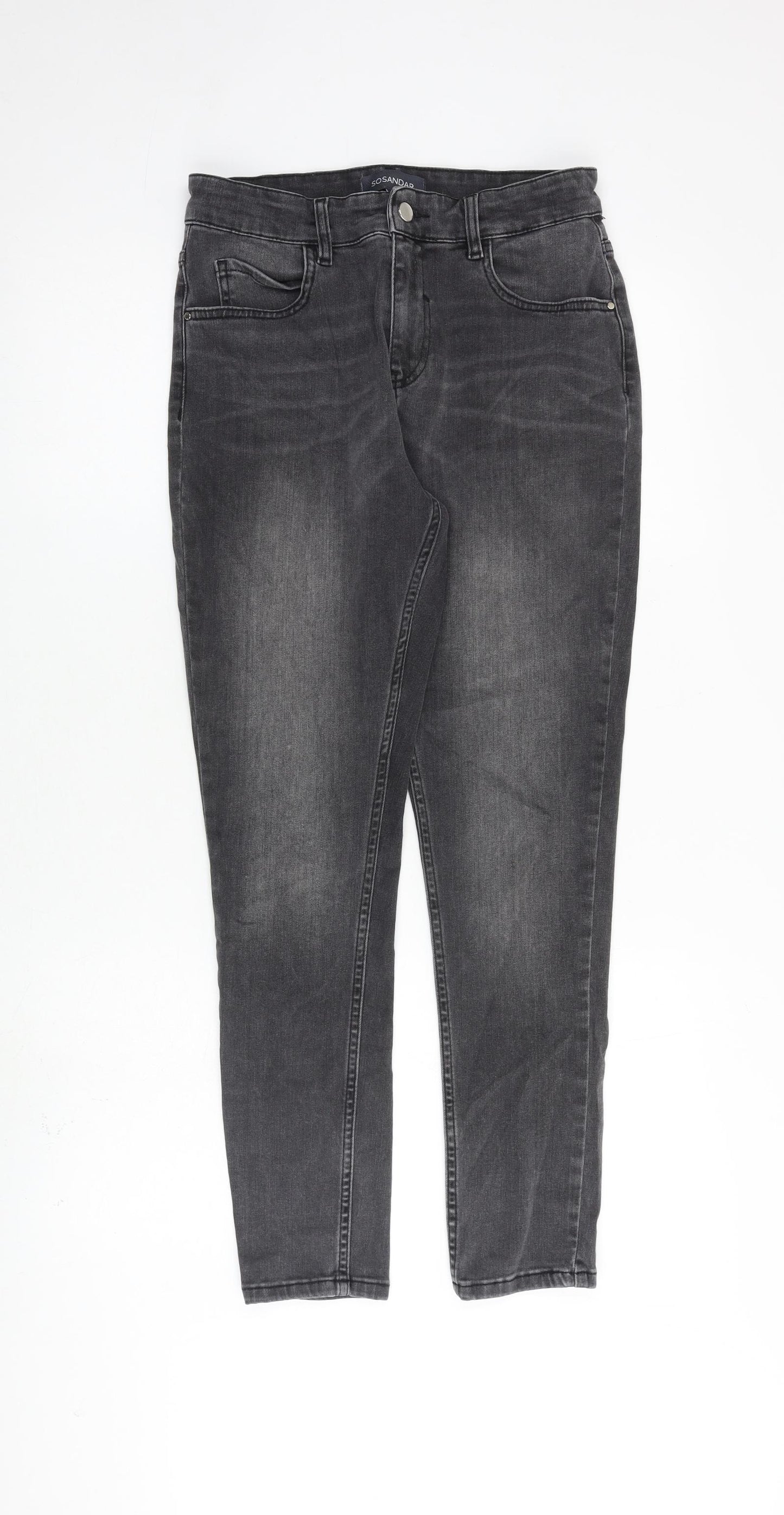 Sosandar Womens Grey Cotton Skinny Jeans Size 10 L27 in Regular Zip
