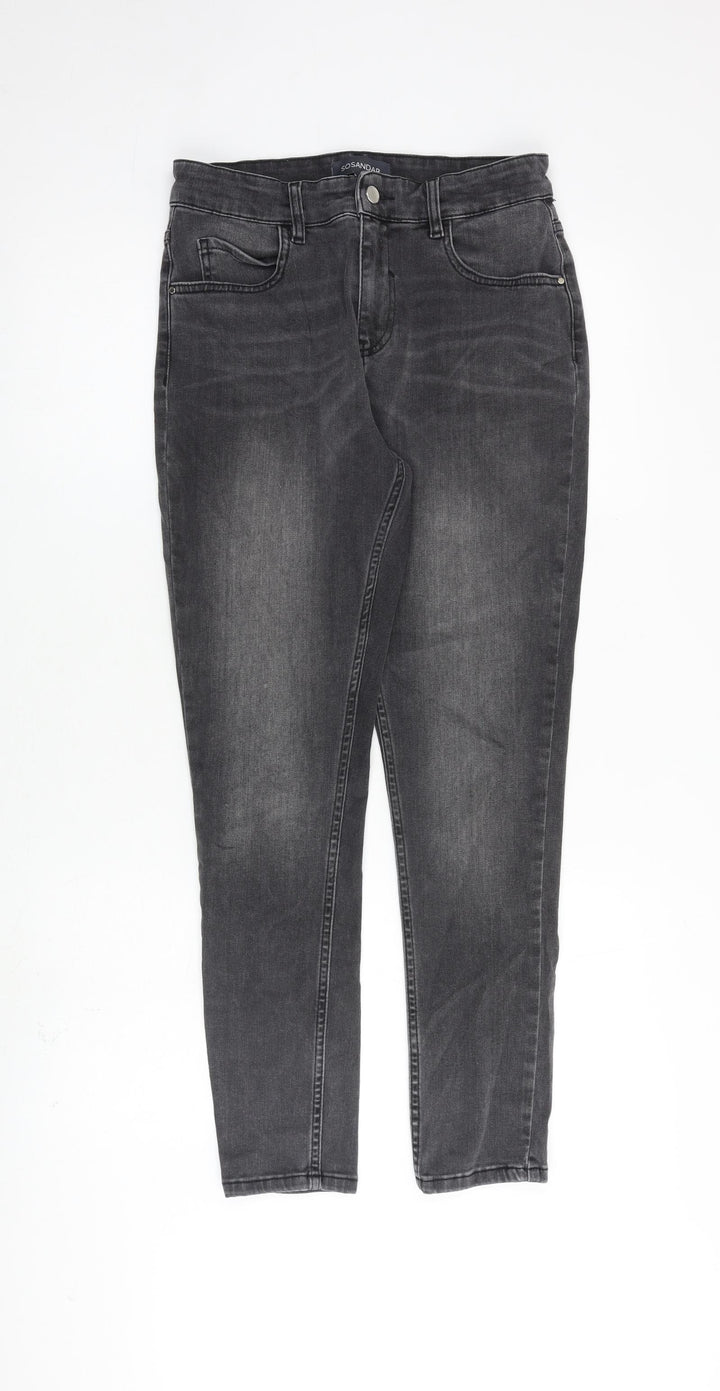 Sosandar Womens Grey Cotton Skinny Jeans Size 10 L27 in Regular Zip