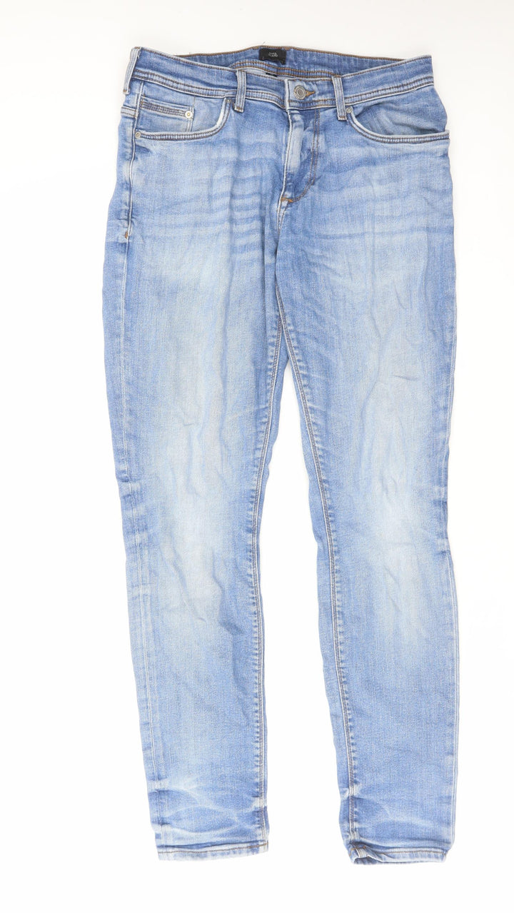 River Island Mens Blue Cotton Straight Jeans Size 30 in L32 in Regular Zip