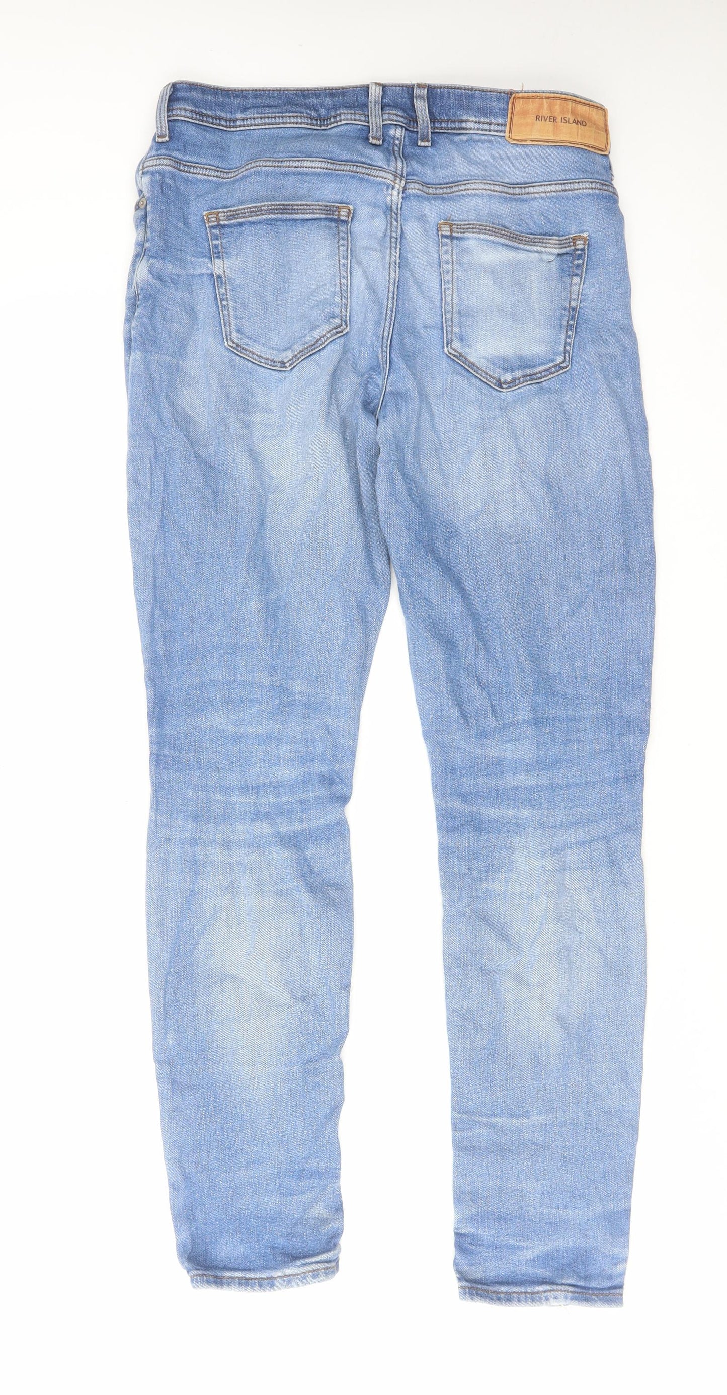 River Island Mens Blue Cotton Straight Jeans Size 30 in L32 in Regular Zip