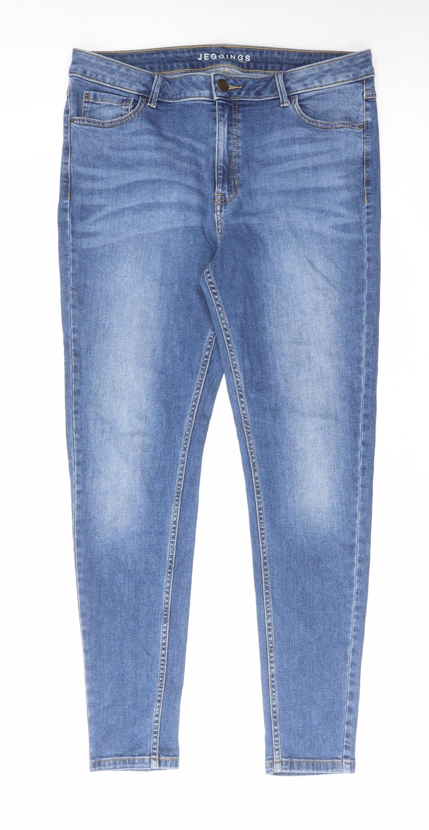 Marks and Spencer Womens Blue Cotton Straight Jeans Size 16 L30 in Regular Zip