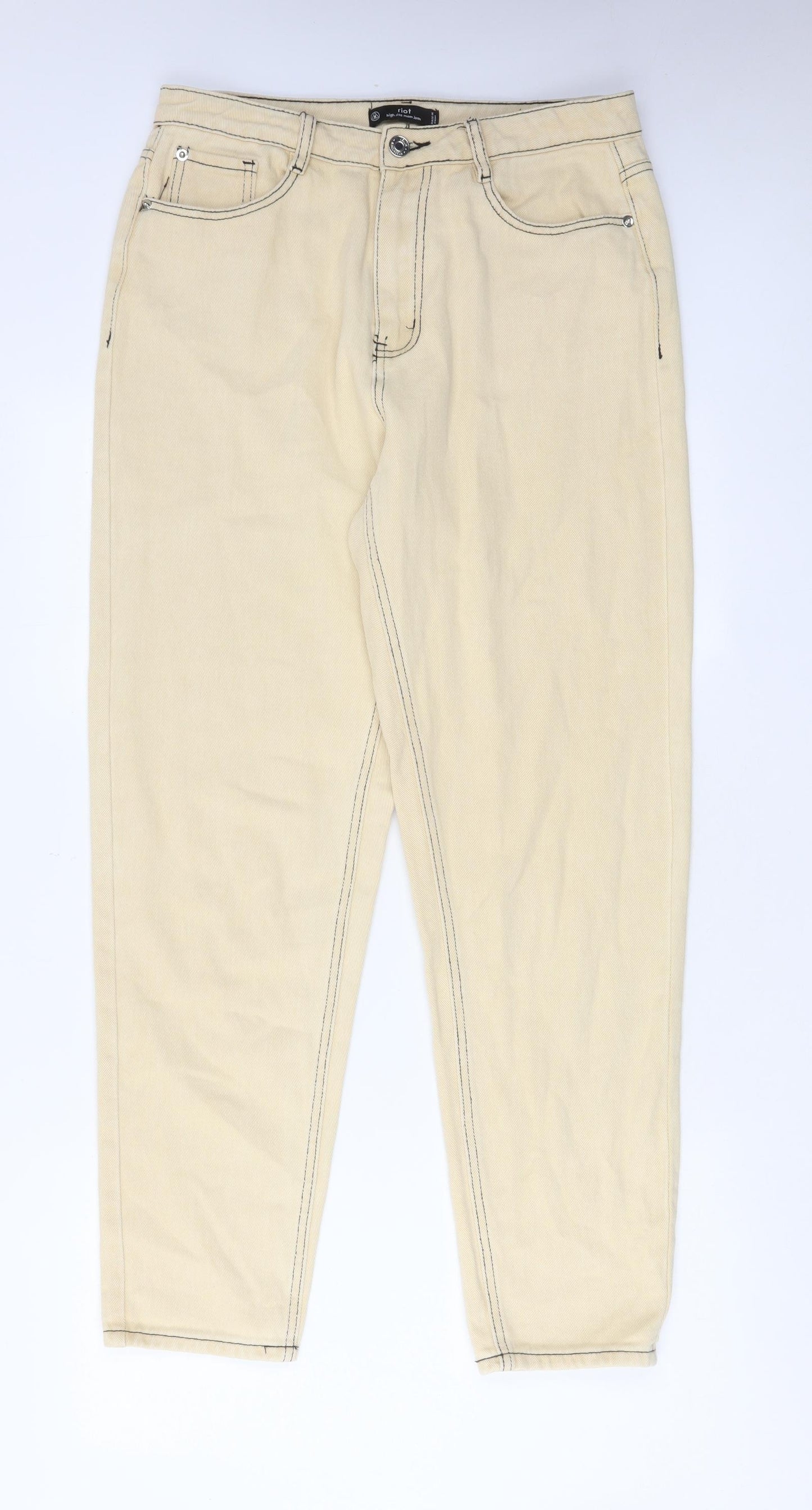 Missguided Womens Beige Cotton Straight Jeans Size 12 L30 in Regular Zip