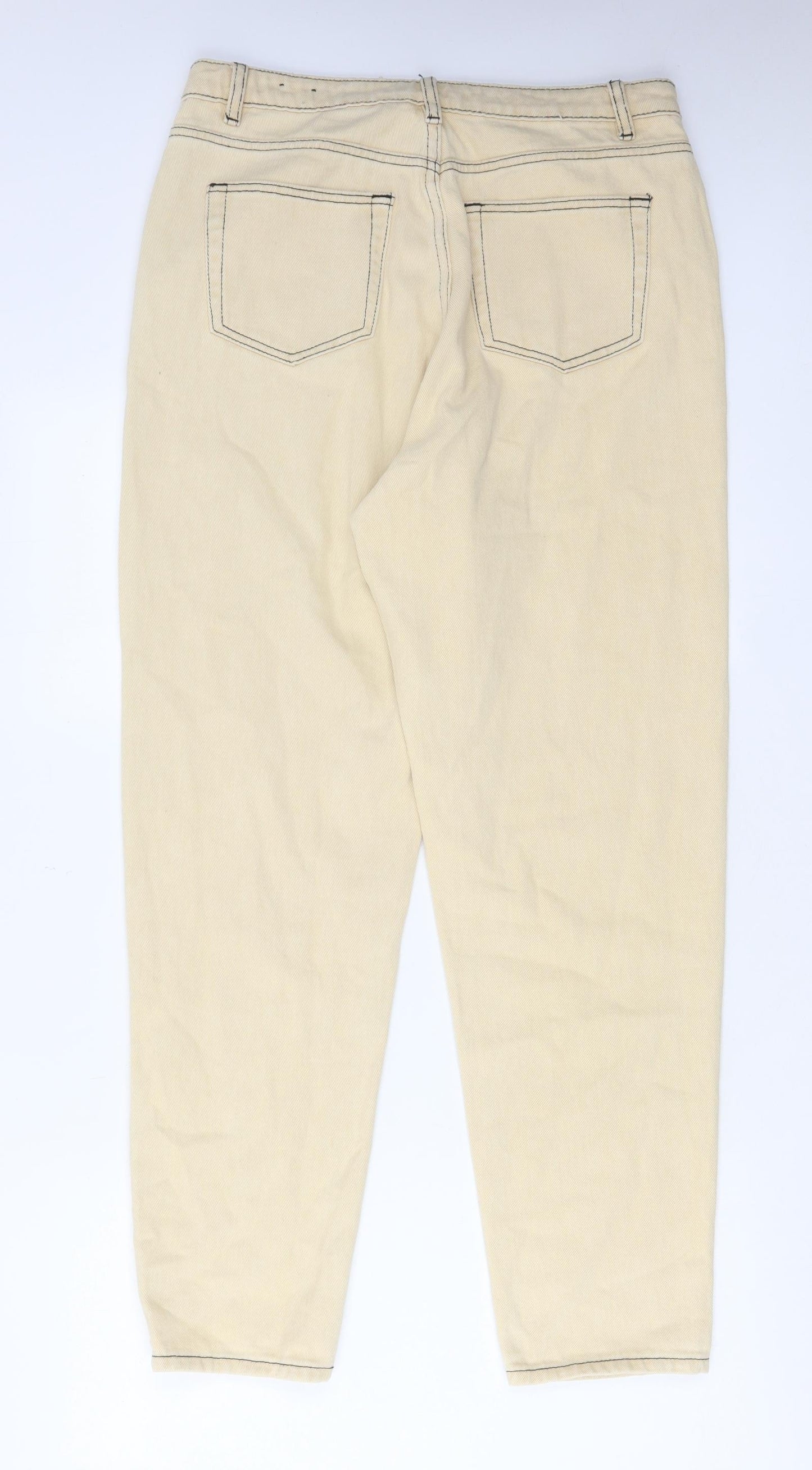 Missguided Womens Beige Cotton Straight Jeans Size 12 L30 in Regular Zip