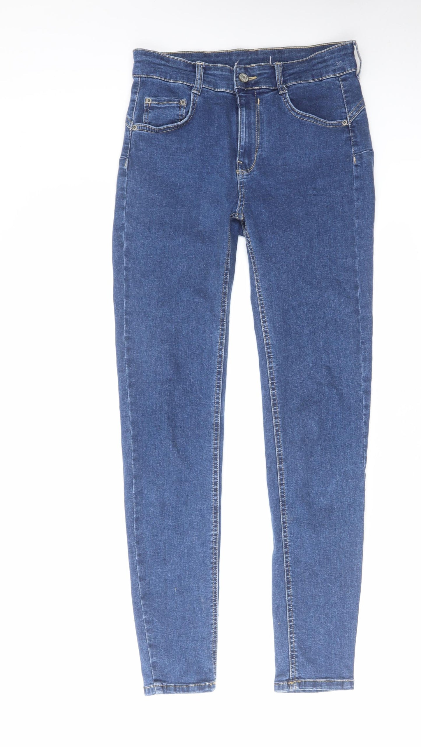 Pull&Bear Girls Blue Cotton Skinny Jeans Size 14-15 Years Regular Zip