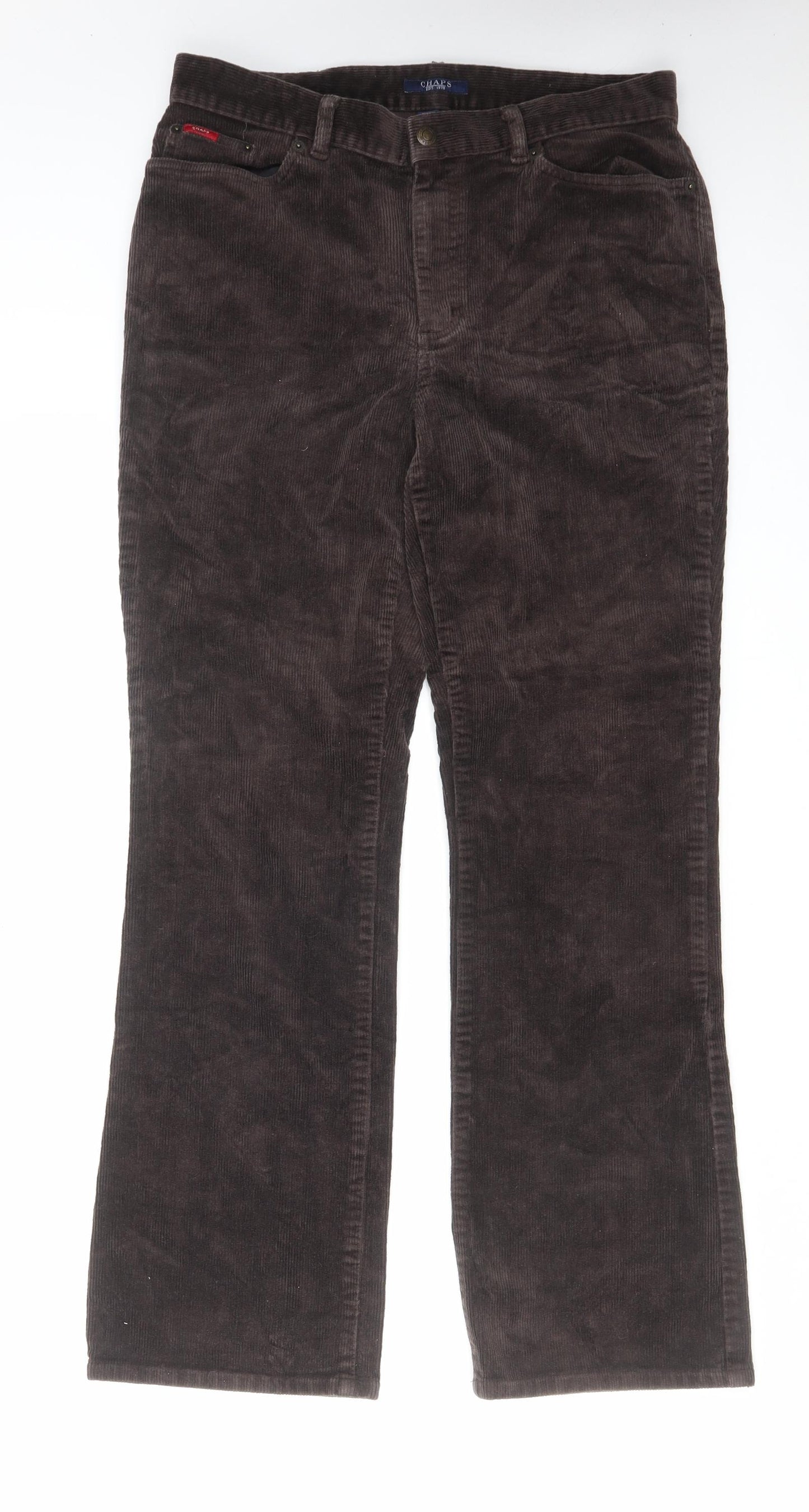 Chaps Womens Brown Cotton Trousers Size 10 L30 in Regular Zip