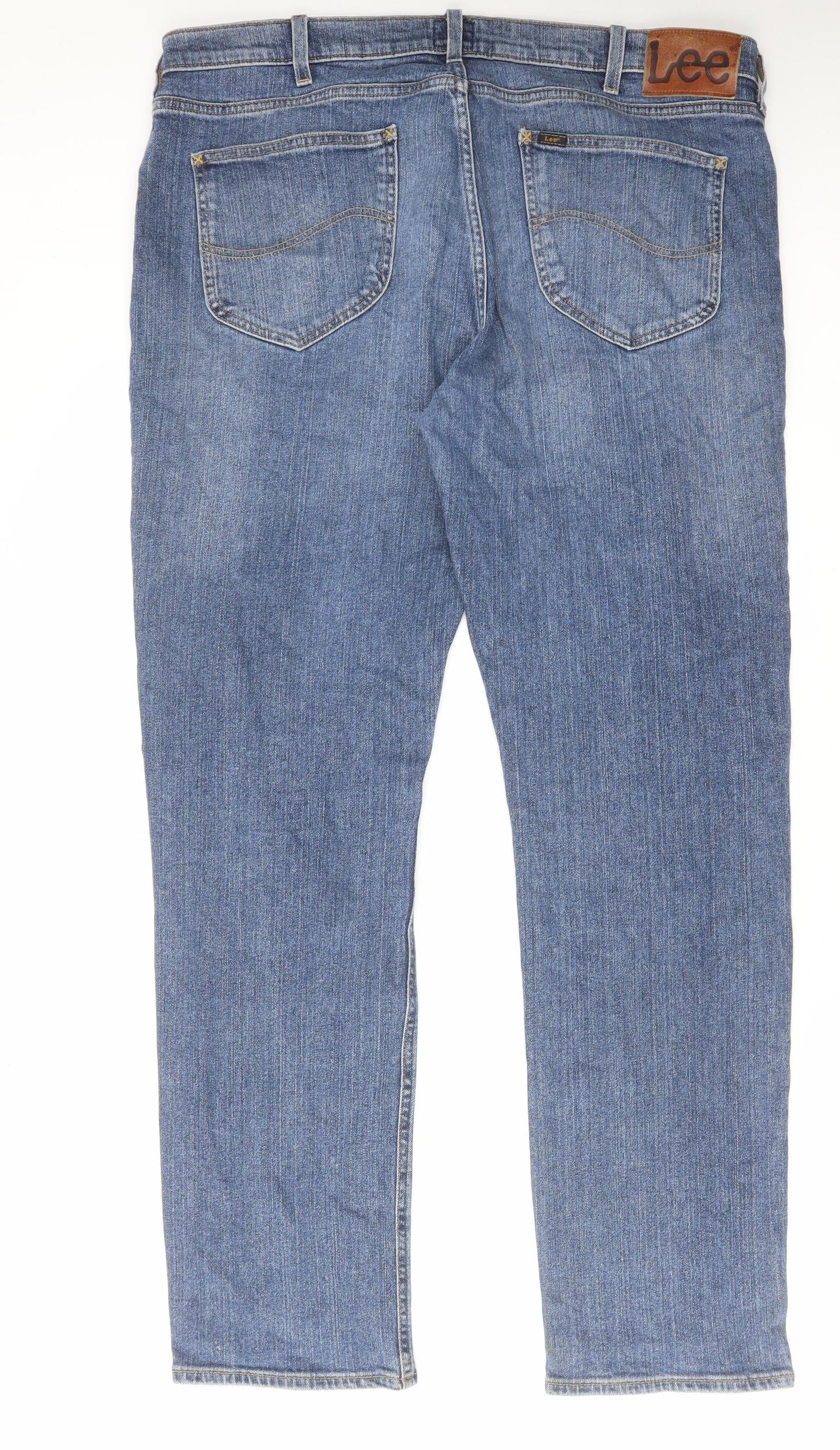 Lee Mens Blue Cotton Straight Jeans Size 38 in L34 in Regular Zip