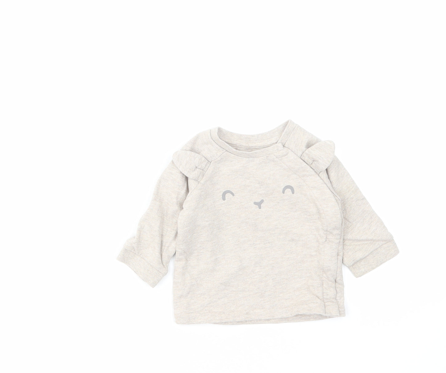 H&M Baby Beige Cotton Basic Blouse Size Newborn Round Neck Pullover