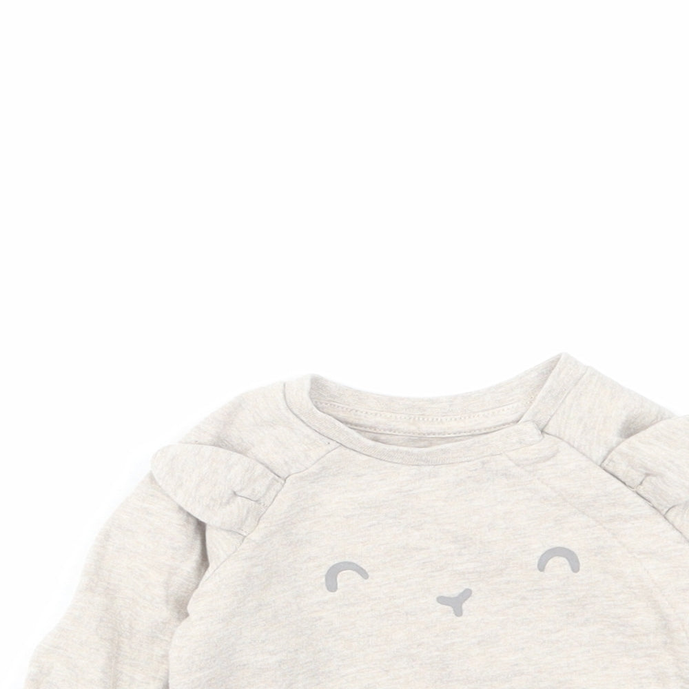 H&M Baby Beige Cotton Basic Blouse Size Newborn Round Neck Pullover