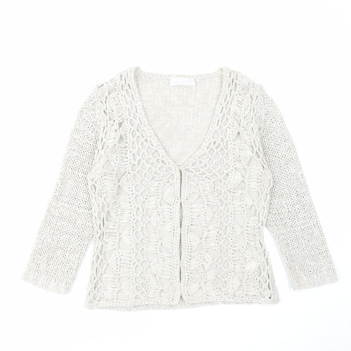 Oui Womens Beige V-Neck Acrylic Cardigan Jumper Size 10