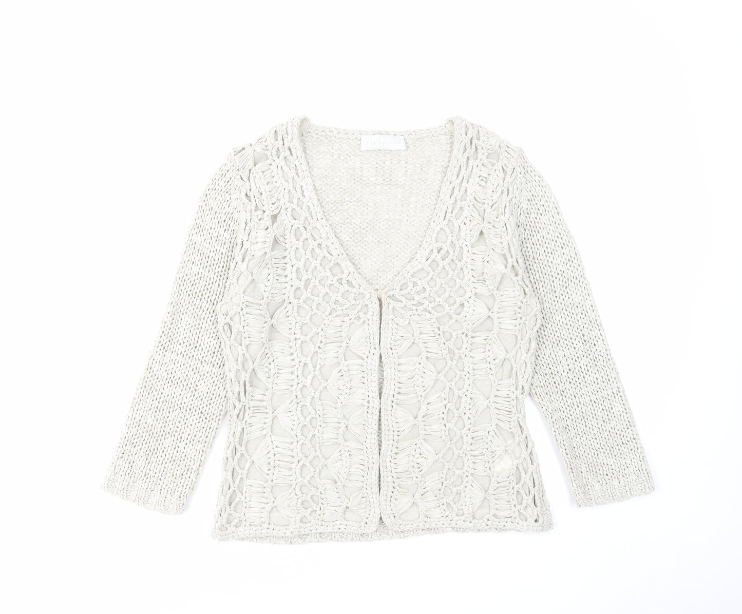 Oui Womens Beige V-Neck Acrylic Cardigan Jumper Size 10
