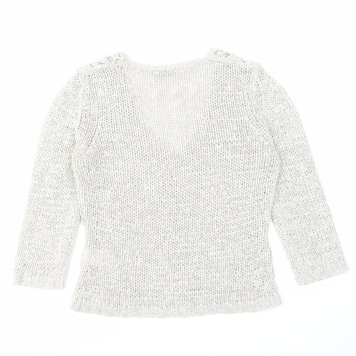 Oui Womens Beige V-Neck Acrylic Cardigan Jumper Size 10