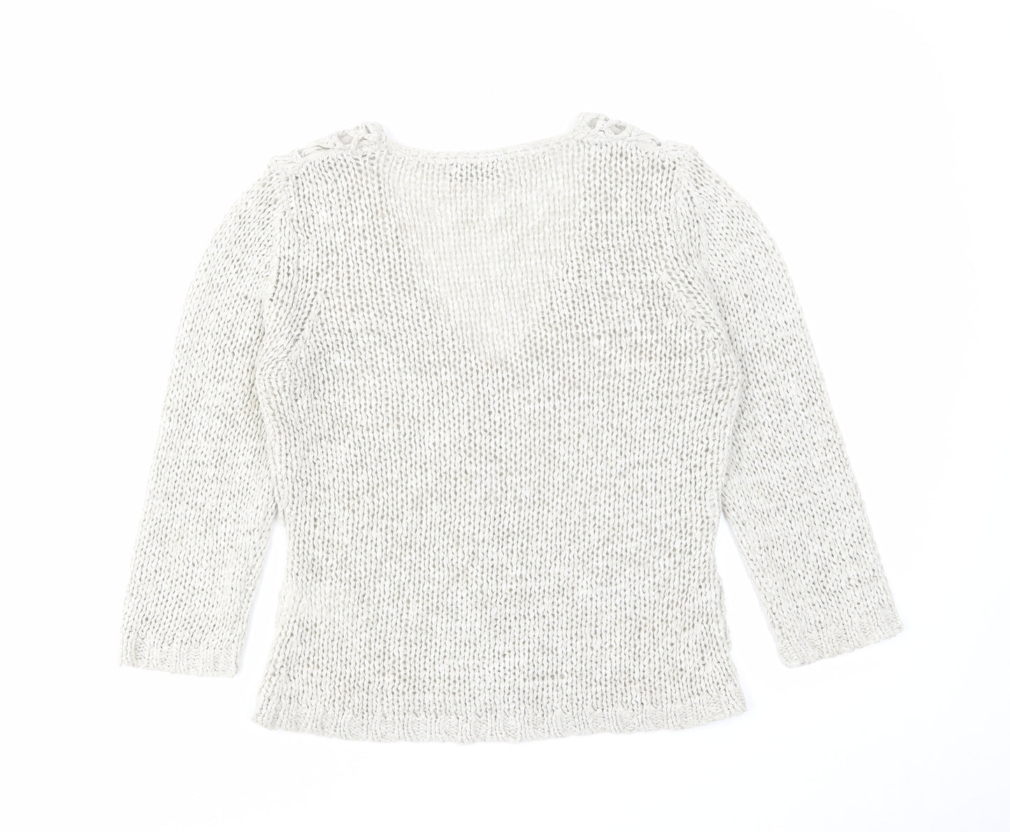 Oui Womens Beige V-Neck Acrylic Cardigan Jumper Size 10