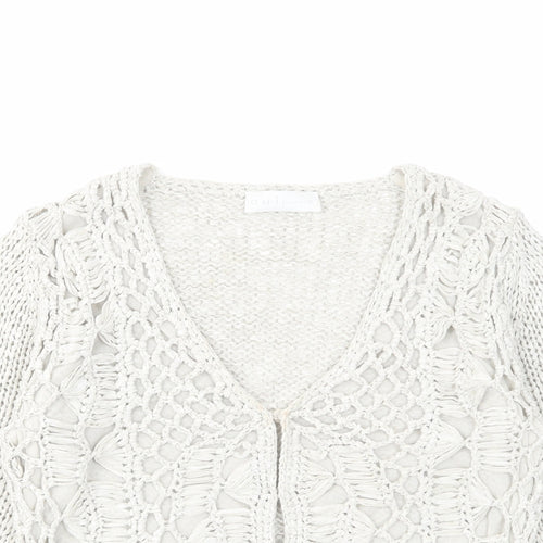 Oui Womens Beige V-Neck Acrylic Cardigan Jumper Size 10