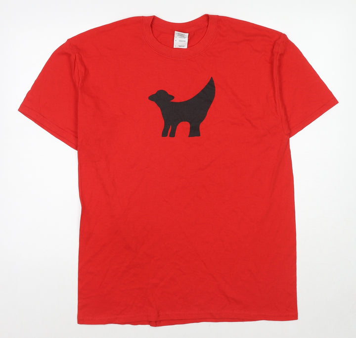Gildan Womens Red Cotton Basic T-Shirt Size L Round Neck - Lamb Banana