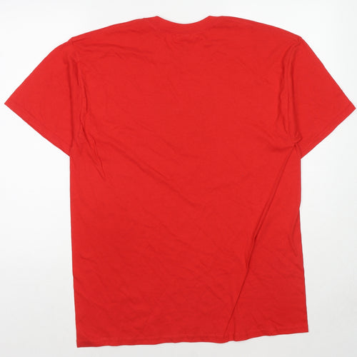 Gildan Womens Red Cotton Basic T-Shirt Size L Round Neck - Lamb Banana