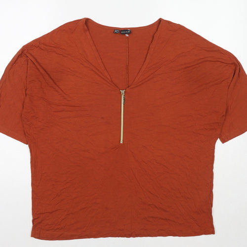 Body Flirt Womens Brown Viscose Basic T-Shirt Size L V-Neck