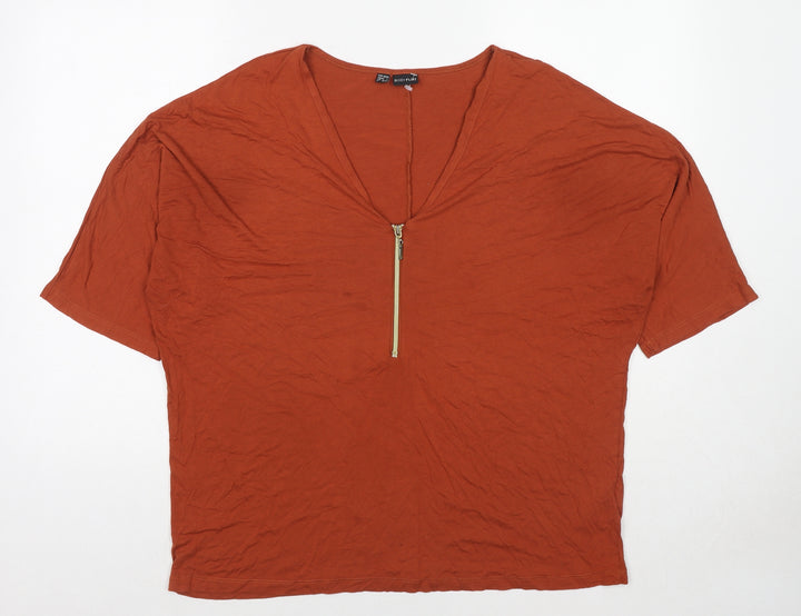 Body Flirt Womens Brown Viscose Basic T-Shirt Size L V-Neck