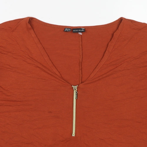 Body Flirt Womens Brown Viscose Basic T-Shirt Size L V-Neck