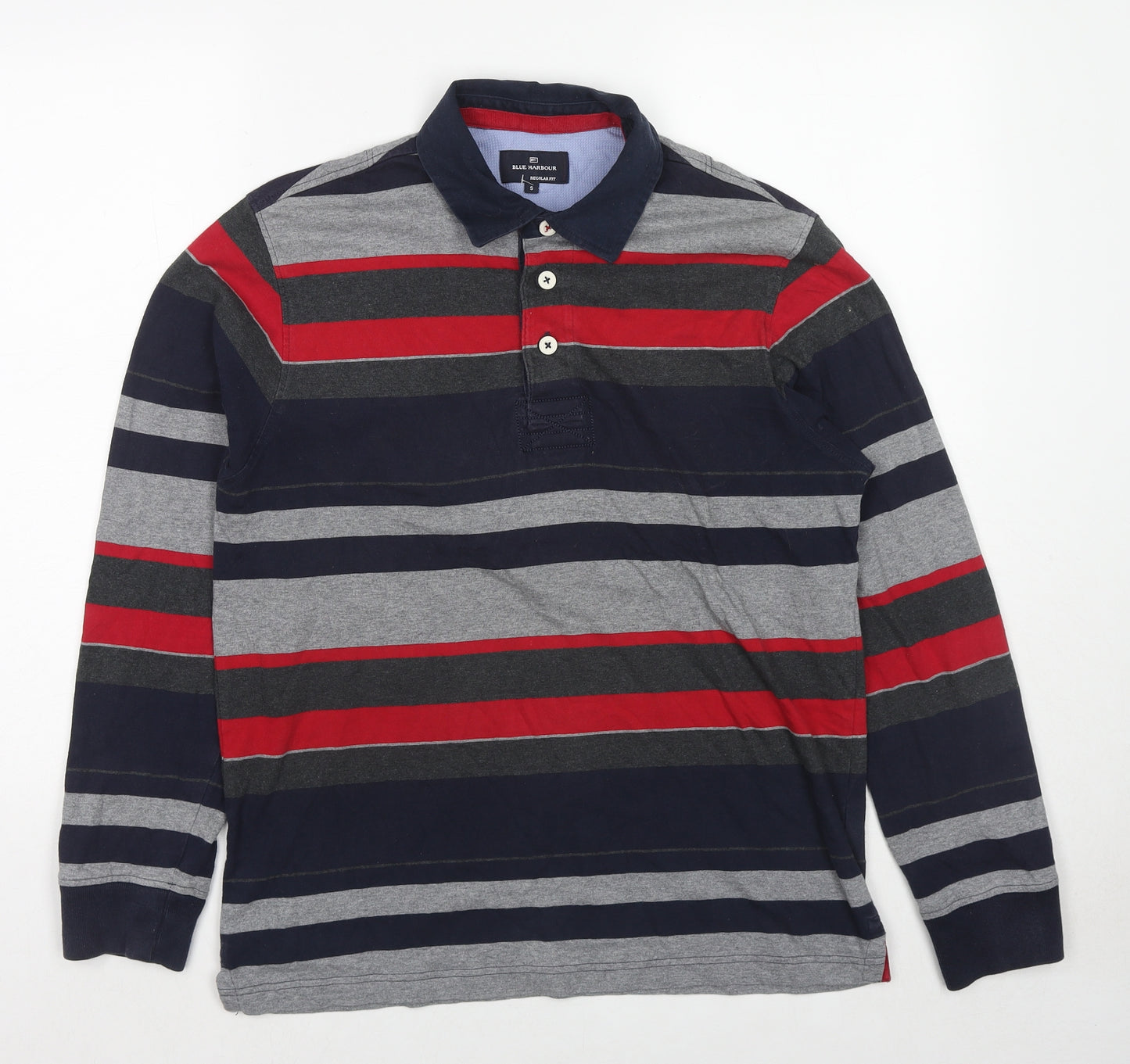 Blue Harbour Mens Multicoloured Striped Cotton Polo Size S Collared Button