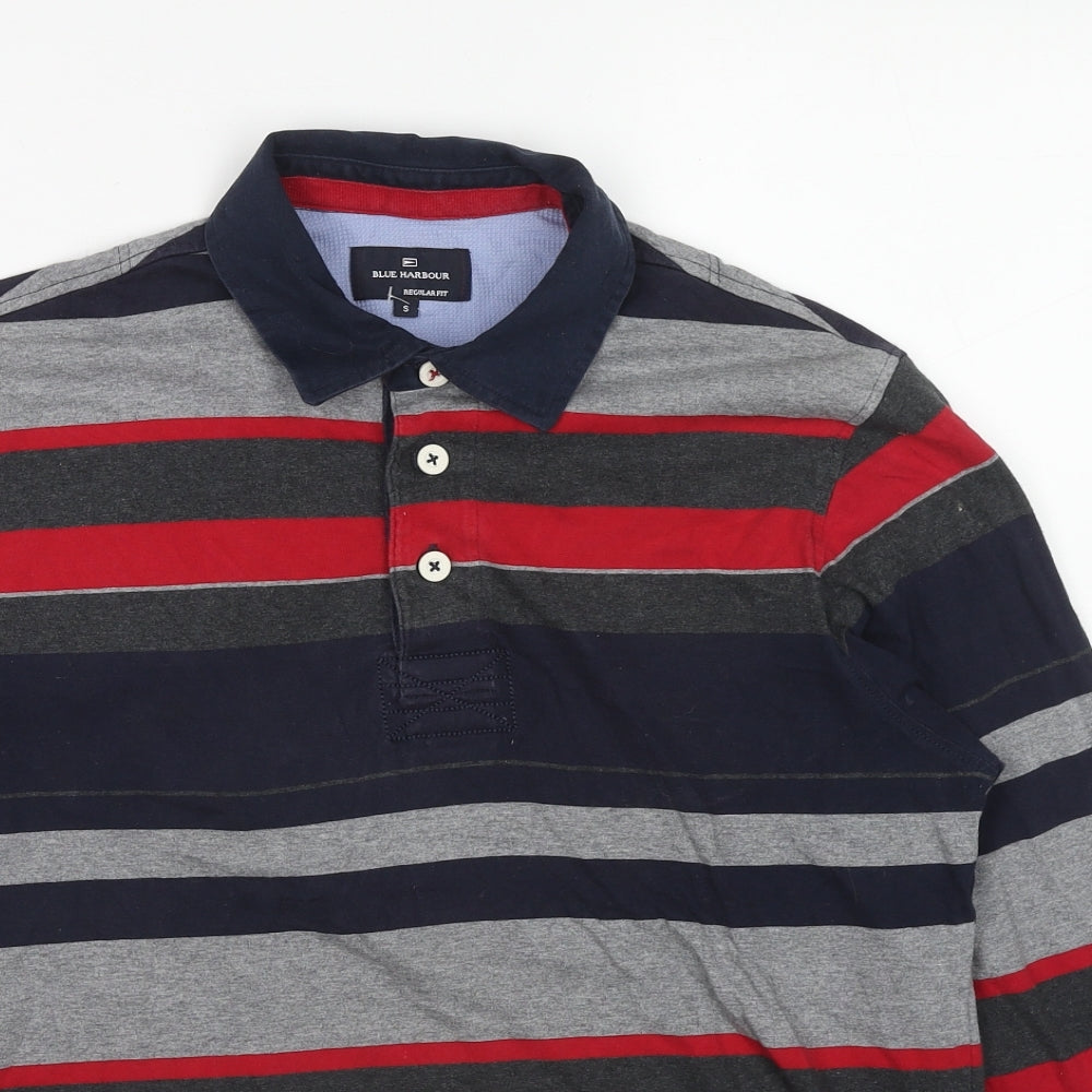 Blue Harbour Mens Multicoloured Striped Cotton Polo Size S Collared Button