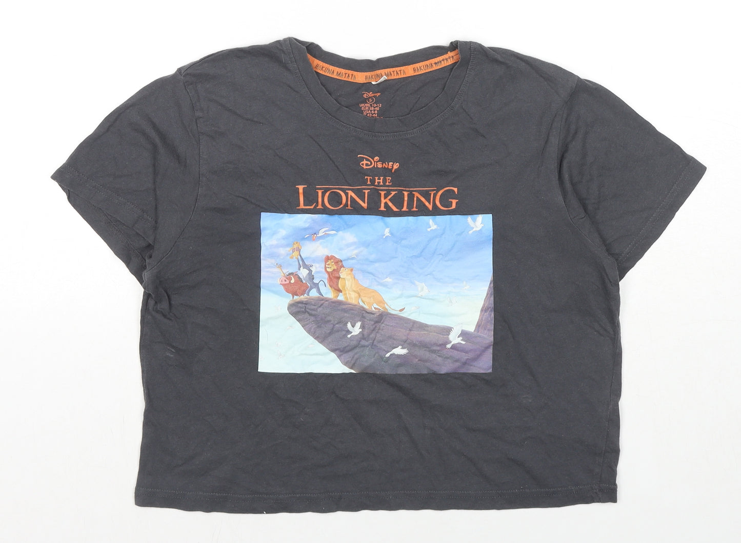 Disney Womens Grey Cotton Cropped T-Shirt Size 10 Round Neck - The Lion King
