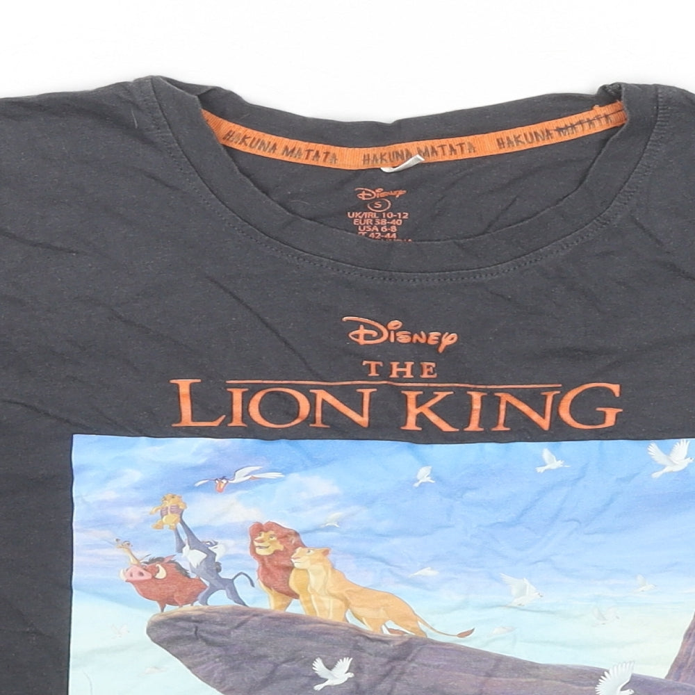 Disney Womens Grey Cotton Cropped T-Shirt Size 10 Round Neck - The Lion King